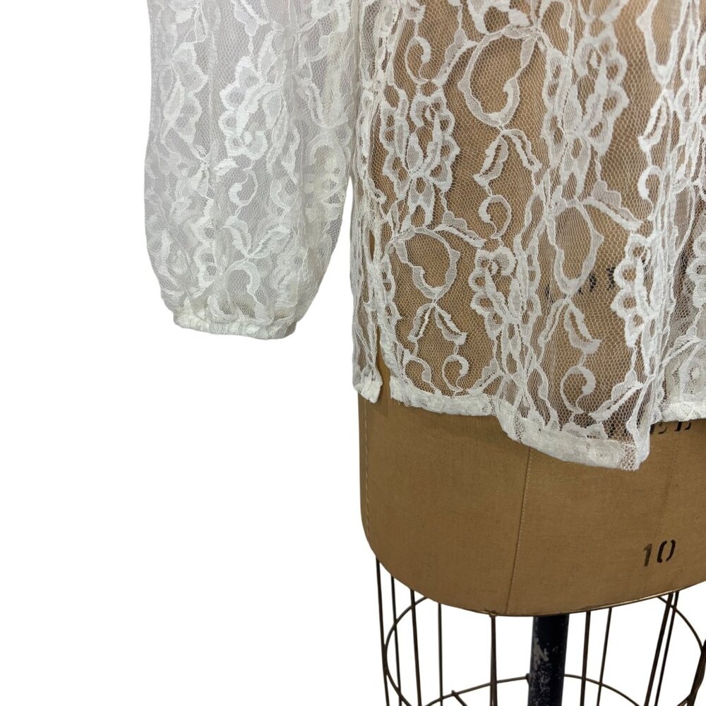 Blair Lace Blouse Womens Medium Sheer Cream Long Sleeve Button Down Shirt - Picture 6 of 10